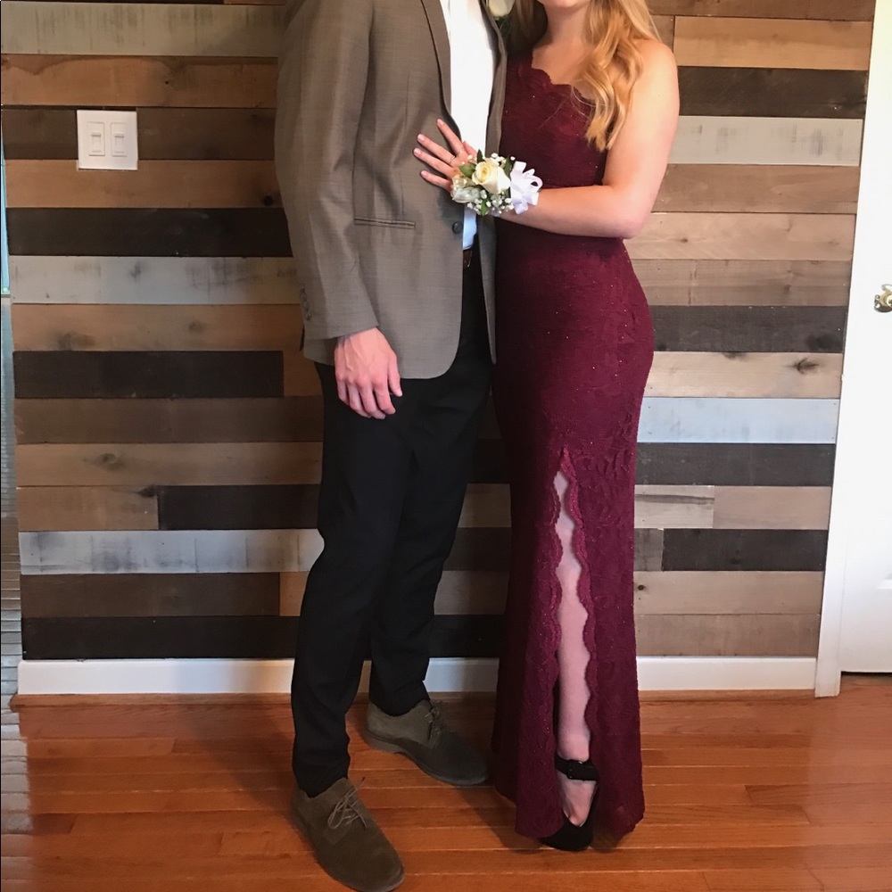 asymmetrical lace prom dress